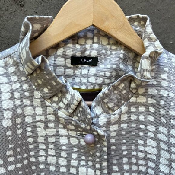 J. CREW GEO PRINT CROPPED COCKTAIL JACKET GRAY IVORY RUFFLED COLLAR BLAZER XS-S* - Picture 11 of 16